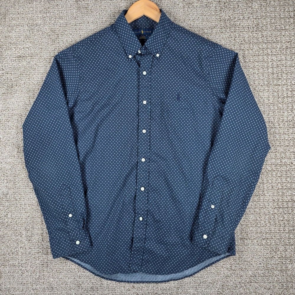 Ralph Lauren Mens Classic Fit Performance Button Shirt Blue Geometric Size Large - Picture 2 of 7